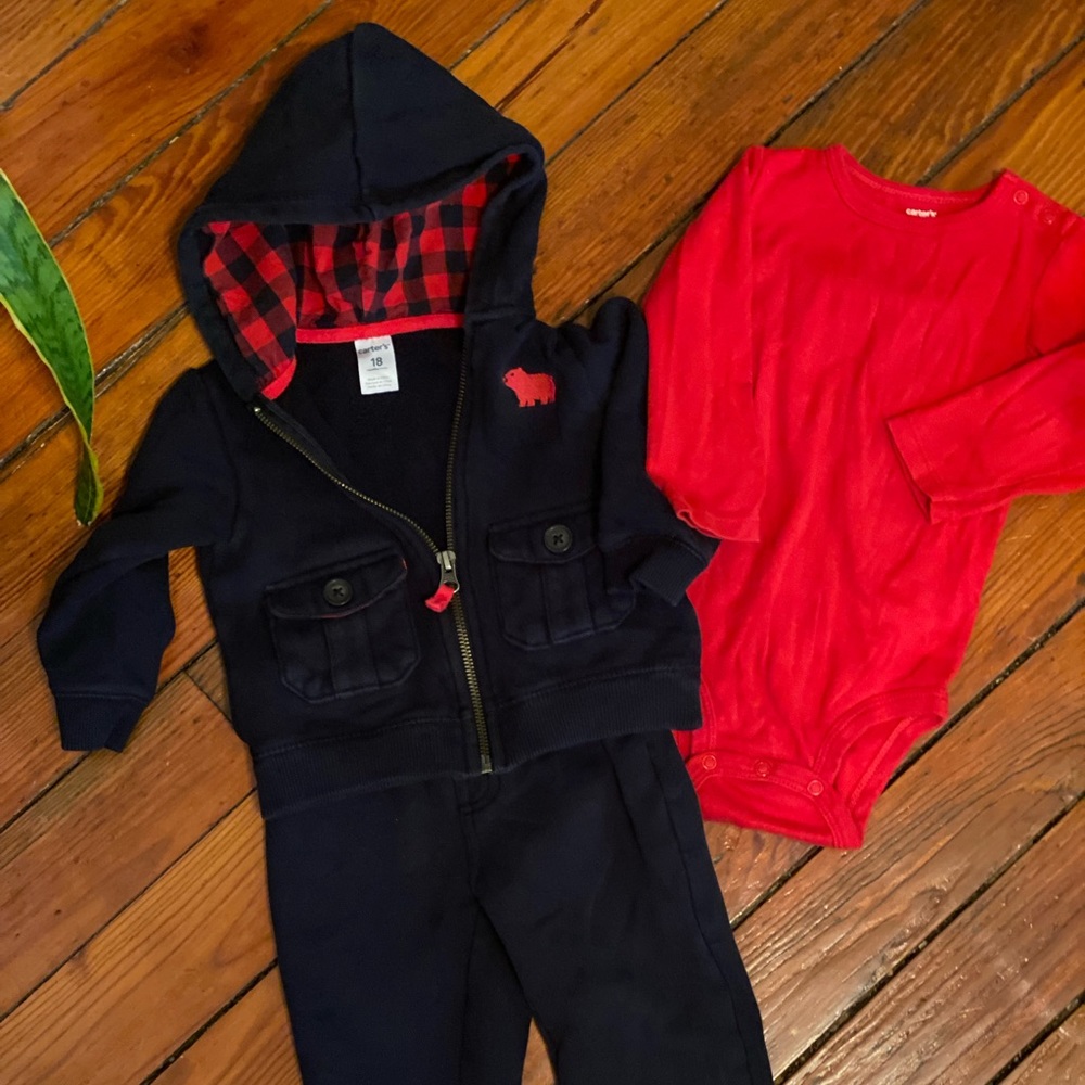 Carters Gingham Red & Black Outfit Size 18 Months